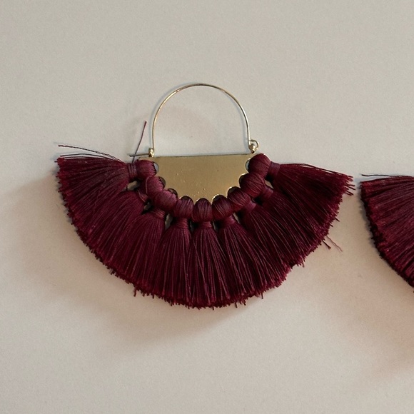 Maroon and Gold Large Tassel Hoop Statement Earrings - Picture 5 of 5